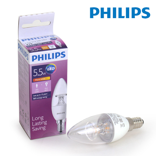 필립스 LED촛대구 5.5W E14 전구색(2700K) 백열/할로겐/GLS 40W 대체